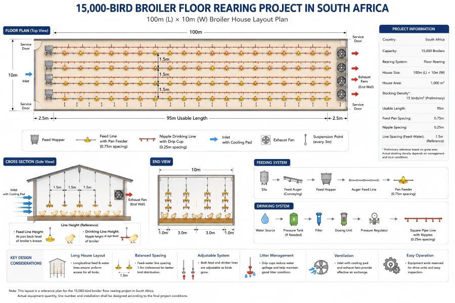 15,000 bird broiler floor rearing farm south africa house layout plan