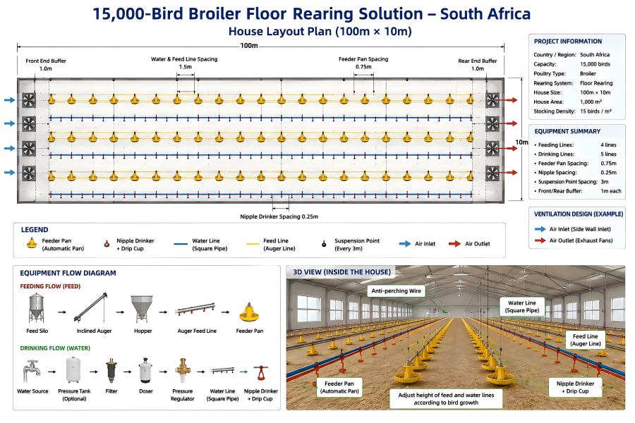15,000 bird broiler floor rearing solution south africa house layout plan