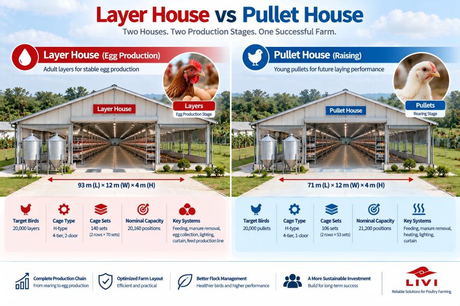 Comparison of 20000 layer house and 20000 pullet house in Ghana poultry project