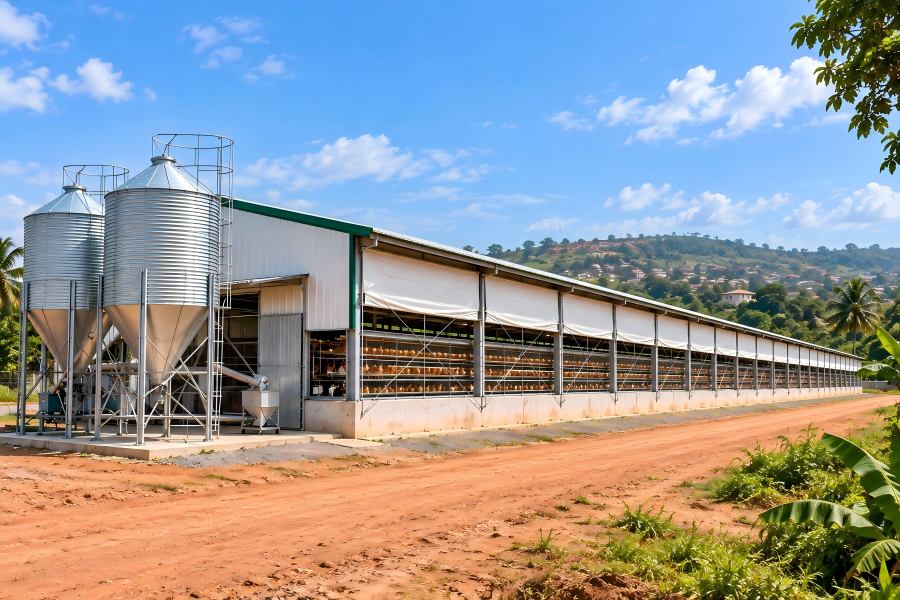 11,904-layer open-sided poultry house with H-type cage system in Kumasi Ghana