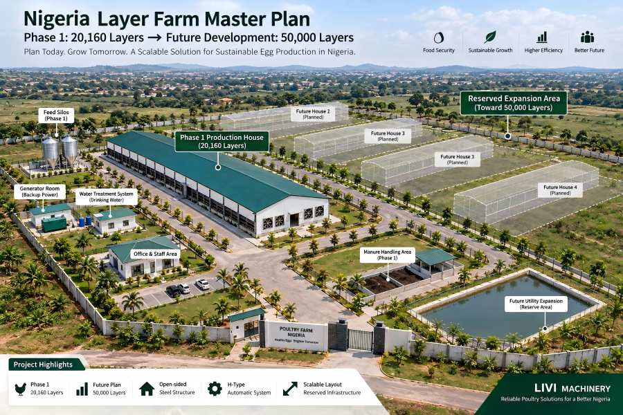 Nigeria layer farm master plan for expansion from 20,160 to 50,000 laying hens