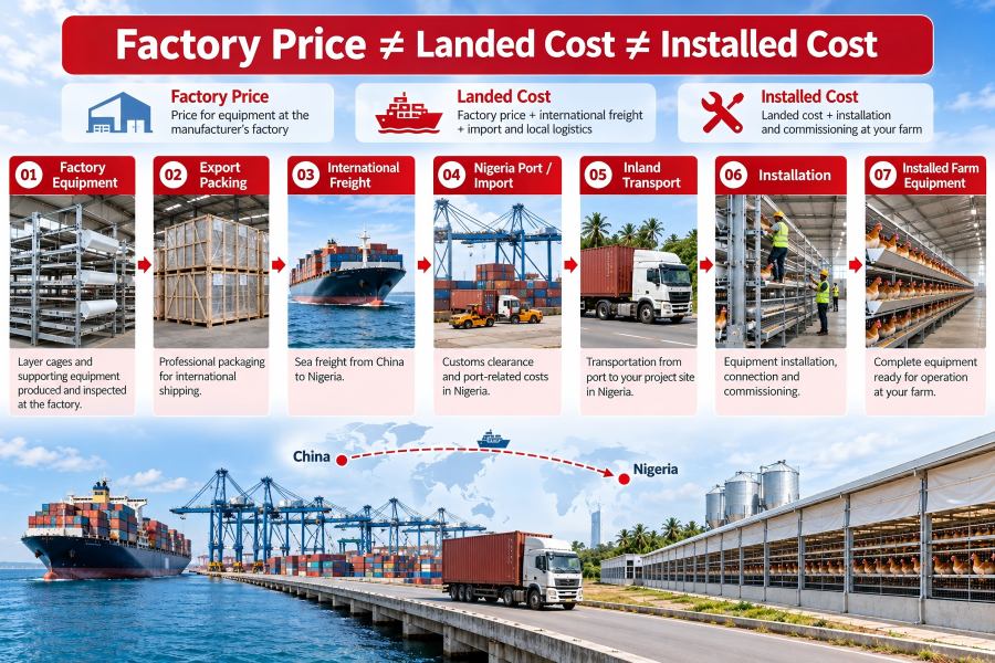 Poultry equipment factory price landed cost and installed farm cost in Nigeria