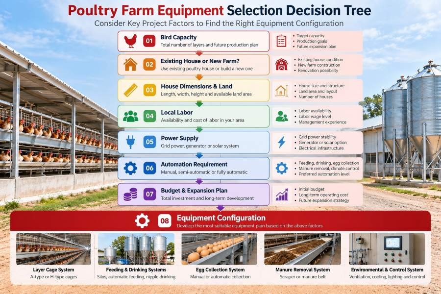 Poultry farm equipment selection based on capacity house labor power and budget