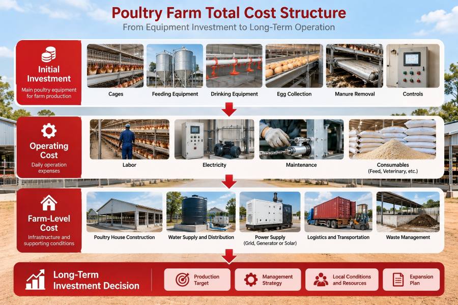 Poultry farm equipment cost structure including equipment labor electricity and maintenance