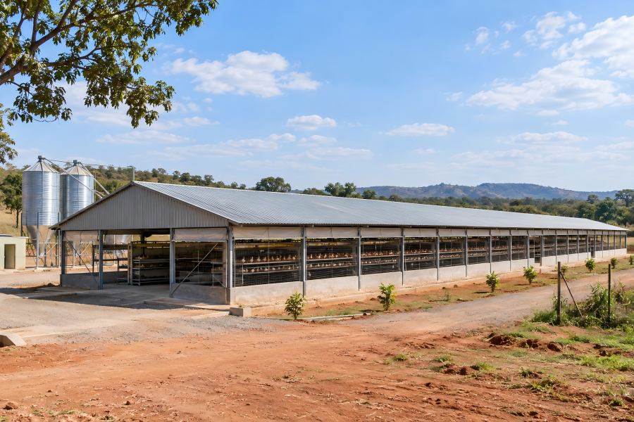 Zambia 10000 layer farm with 72 by 8 meter open-sided poultry house