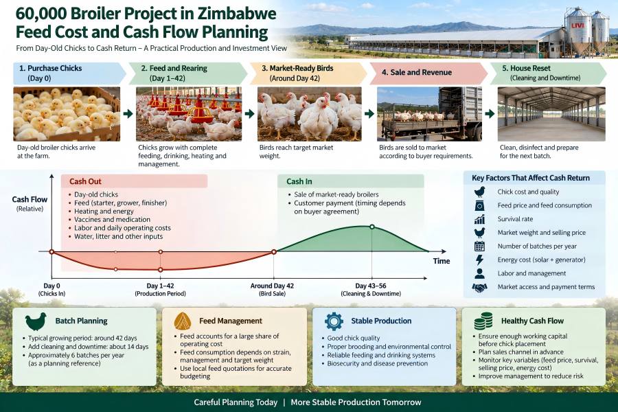 feed cost and cash flow model for a 60,000-broiler commercial poultry farm in Zimbabwe